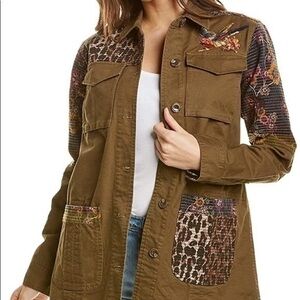 Johnny Was Workshop Quilted Animal Print Embroidered Jean Jacket Size S
